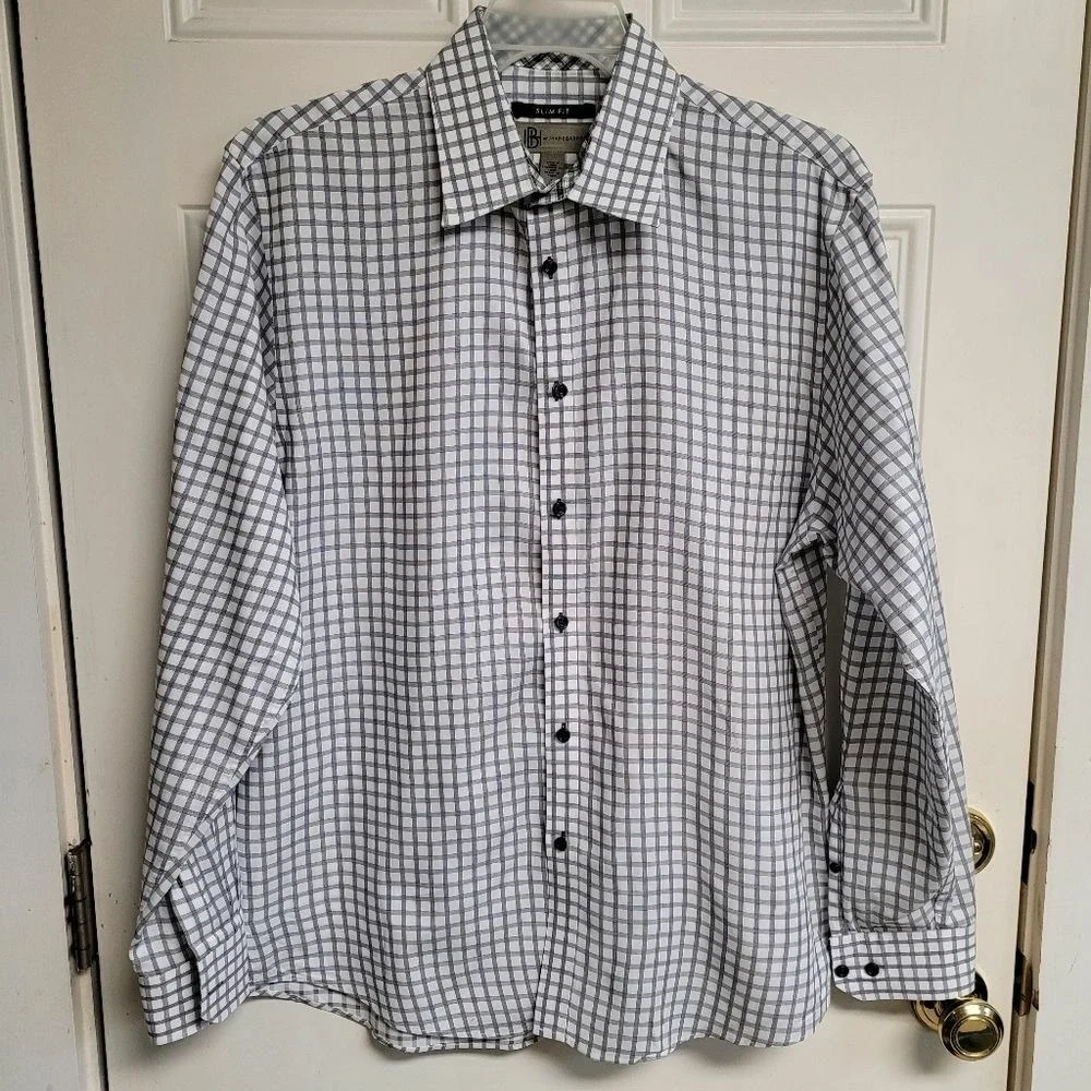 JBH By Jhane Barnes Slim Fit Check Long Sleeve Button Down Collar Shirt Large‎